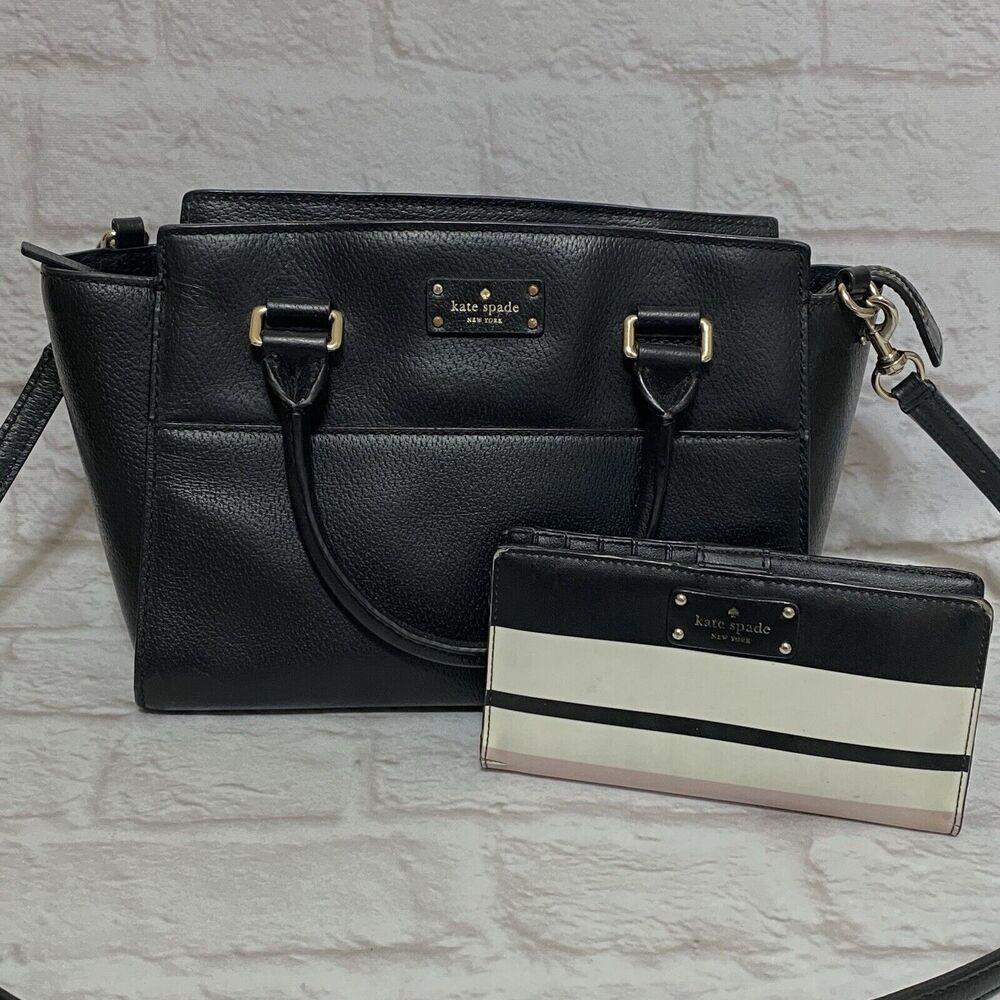 Kate Spade Medium Top Handle Satchel Shoulder Purse - Black w/wallet